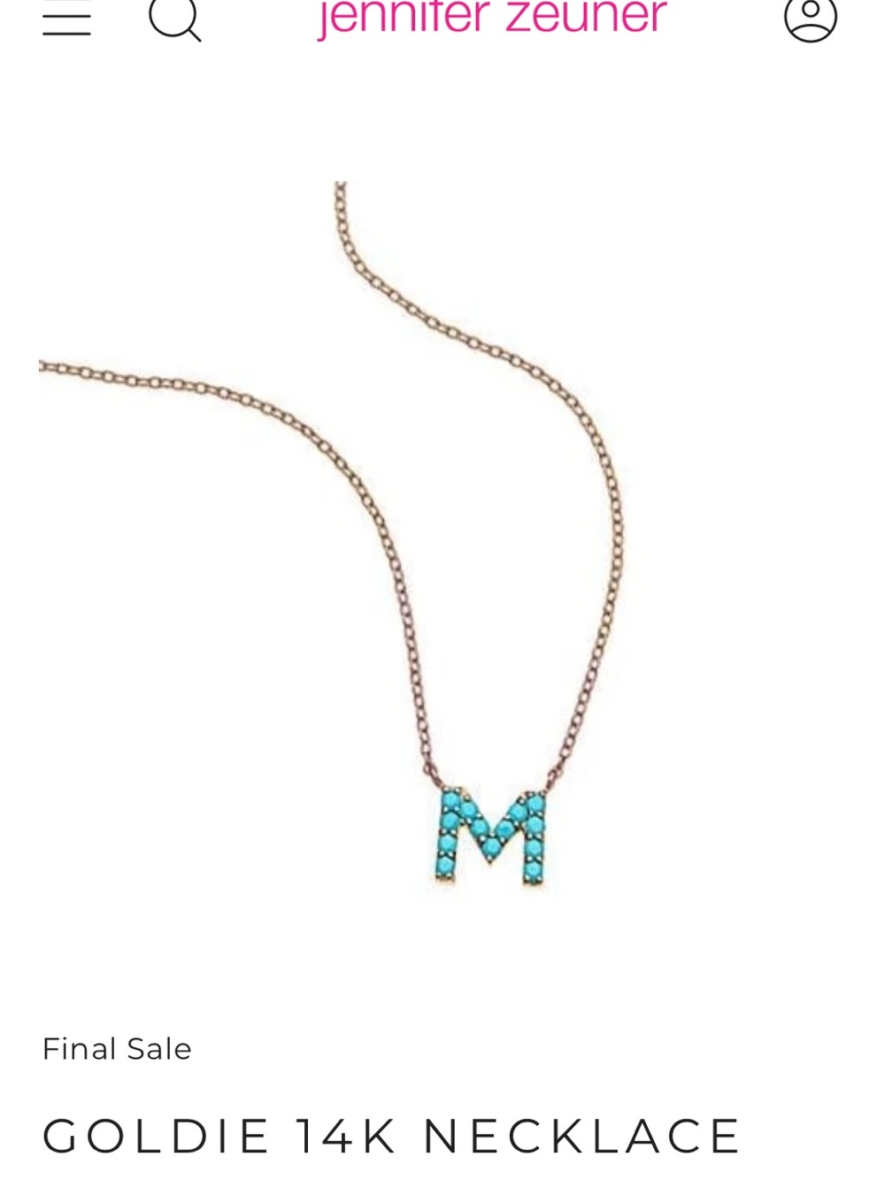 Jennifer Zeuner Gold C initial Necklace with Turquoise Stones - Picture 3 of 3